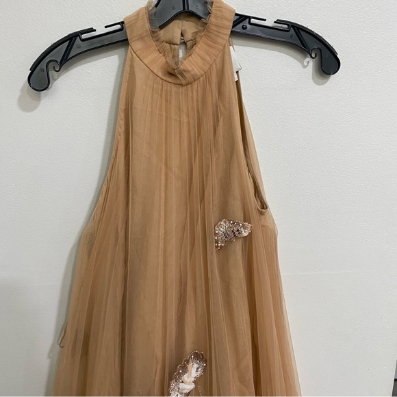 NWOT Anthropologie BHLDN Cordelia Embroidery Beige Pink Maxi Dress Gown Sz 4 - Picture 4 of 13